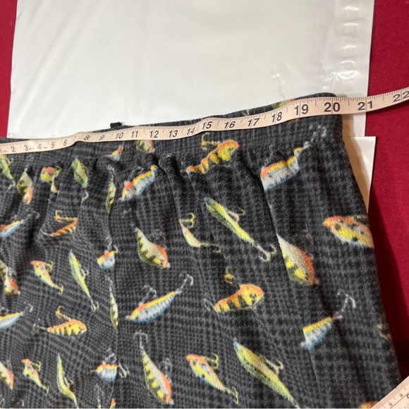 Fishing gray fleece cozy PANTS LOUNGE PJS stretchy Tie Waist Pockets NorthCrest - Picture 4 of 13